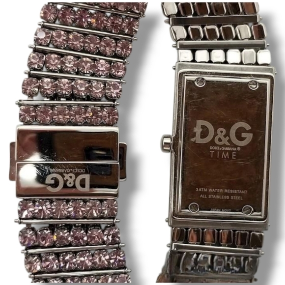 D & G Dolce and Gabbana Silver Stainless & Pink Swarovski Crystal Watch - Picture 6 of 11